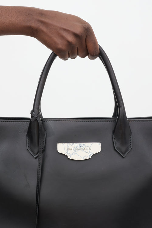 Balenciaga Black Leather Padlock Nude Marble Tote Bag