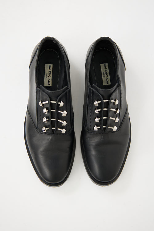 Balenciaga Black Leather Silver Hardware Oxford