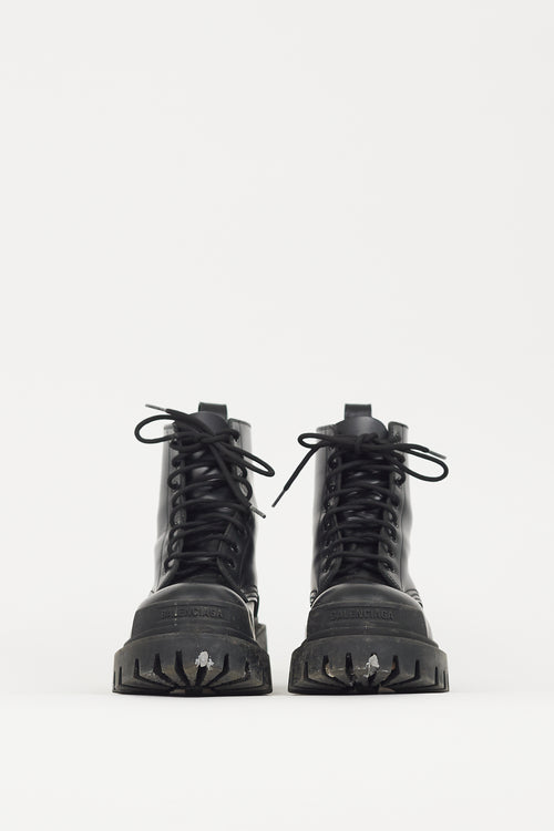 Balenciaga Black Leather Strike Combat Boot
