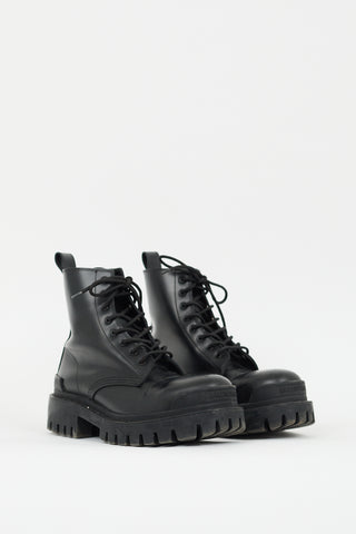 Balenciaga Black Leather Strike Combat Boot