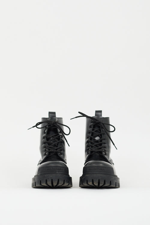 Balenciaga Black Leather Strike Combat Boot