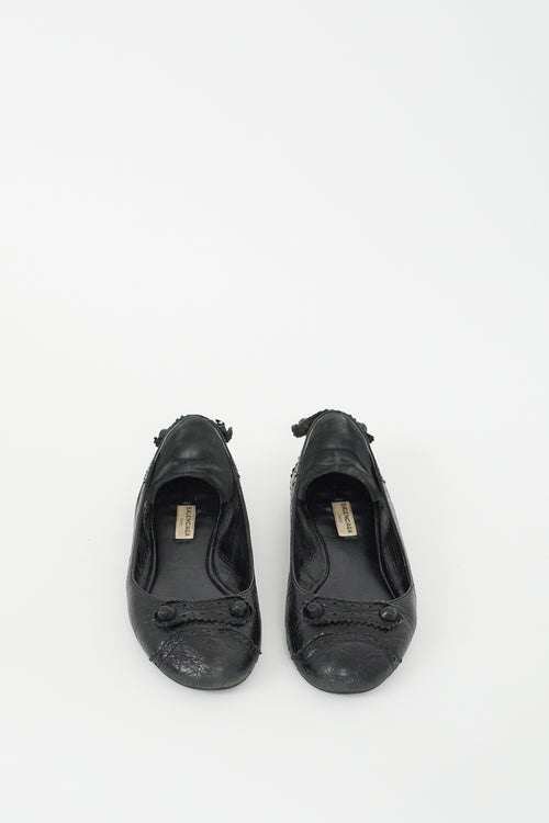 Balenciaga Black Leather Arena Brogue Studded Ballet Flat