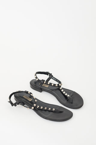 Balenciaga Black Leather Studded T-Strap Sandal