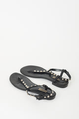 Balenciaga Black Leather Studded T-Strap Sandal