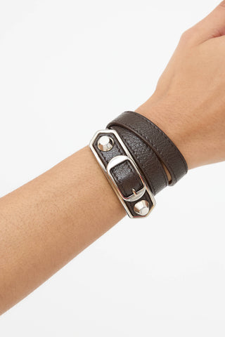 Balenciaga Leather Triple Tour Wrap Bracelet