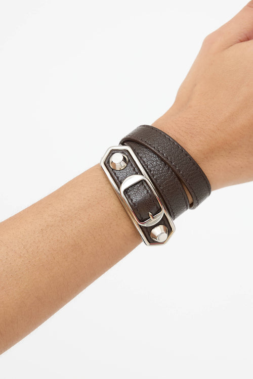 Balenciaga Leather Triple Tour Wrap Bracelet