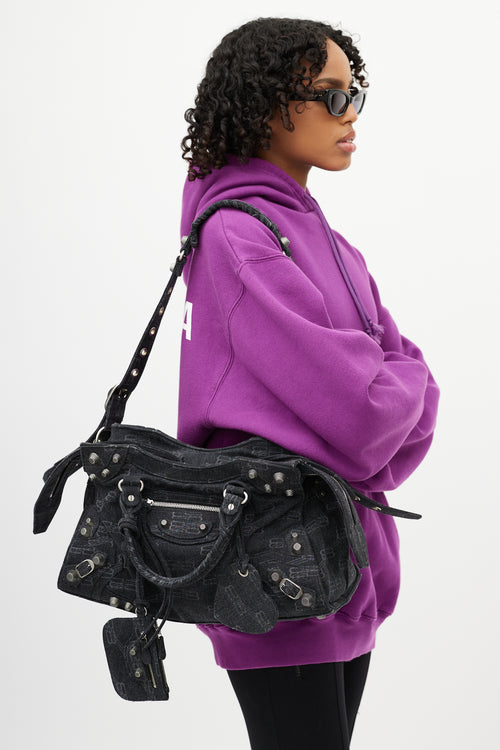 Balenciaga Black & Grey No Cagole BB Monogram Handbag
