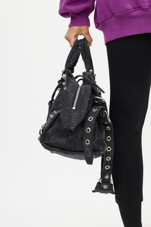 Balenciaga Black & Grey No Cagole BB Monogram Handbag