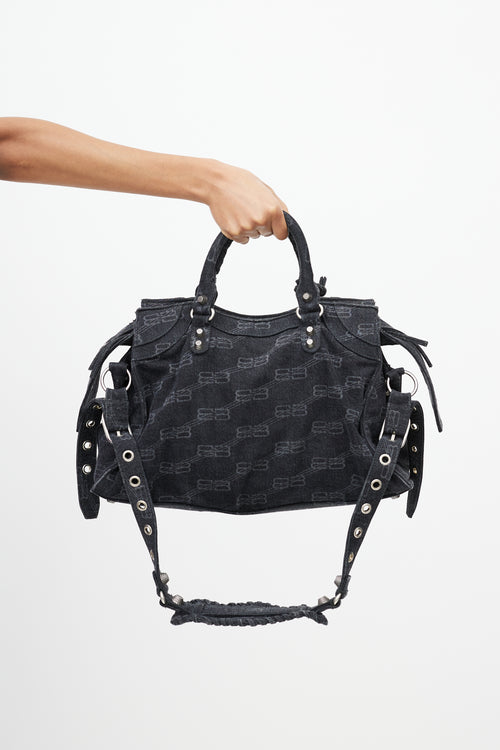 Balenciaga Black & Grey No Cagole BB Monogram Handbag