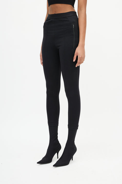 Balenciaga Black High Waisted Zip Pocket Logo Legging