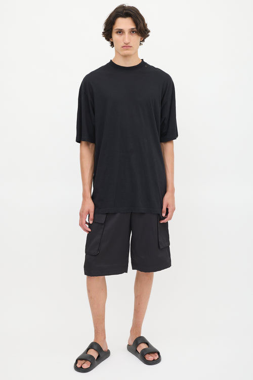 Balenciaga Black Logo Neck Distressed T-Shirt