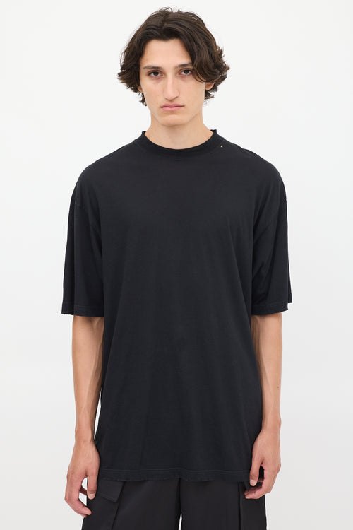 Balenciaga Black Logo Neck Distressed T-Shirt