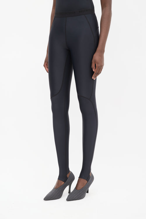 Balenciaga Black Logo Waist Stirrup Leggings