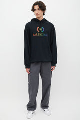 Balenciaga Black & Multicolour Embroidered Logo Hoodie