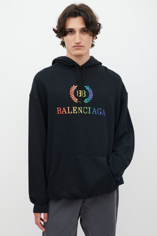 Balenciaga Black & Multicolour Embroidered Logo Hoodie