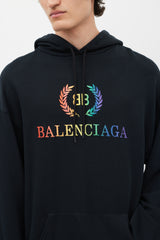 Balenciaga Black & Multicolour Embroidered Logo Hoodie