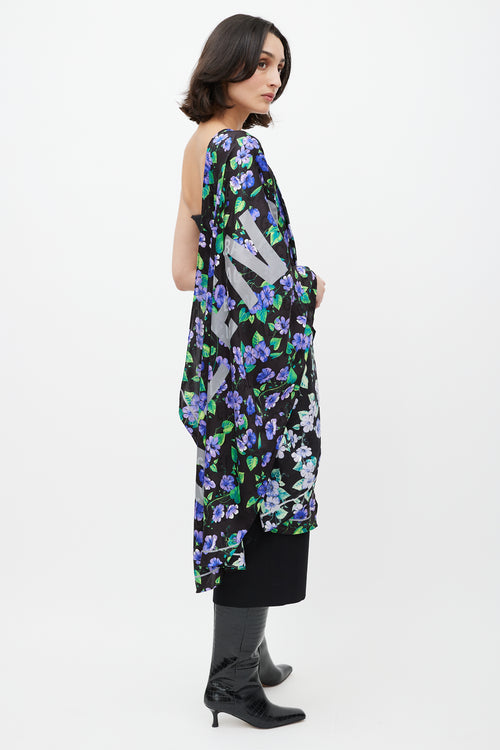 Balenciaga Black & Multicolour Floral Silk Scarf