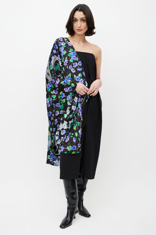 Balenciaga Black & Multicolour Floral Silk Scarf