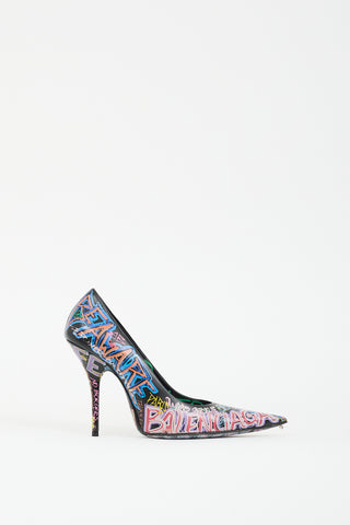 Balenciaga Black & Multicolour Graffiti Pointed Toe Pump