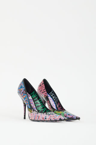 Balenciaga Black & Multicolour Graffiti Pointed Toe Pump