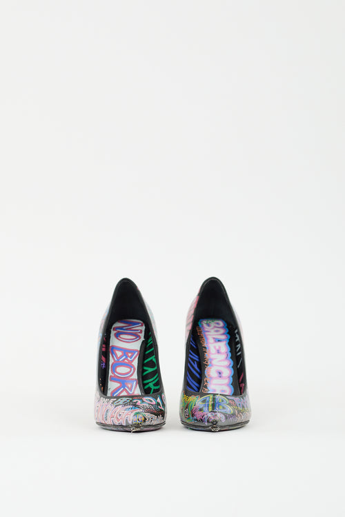 Balenciaga Black & Multicolour Graffiti Pointed Toe Pump