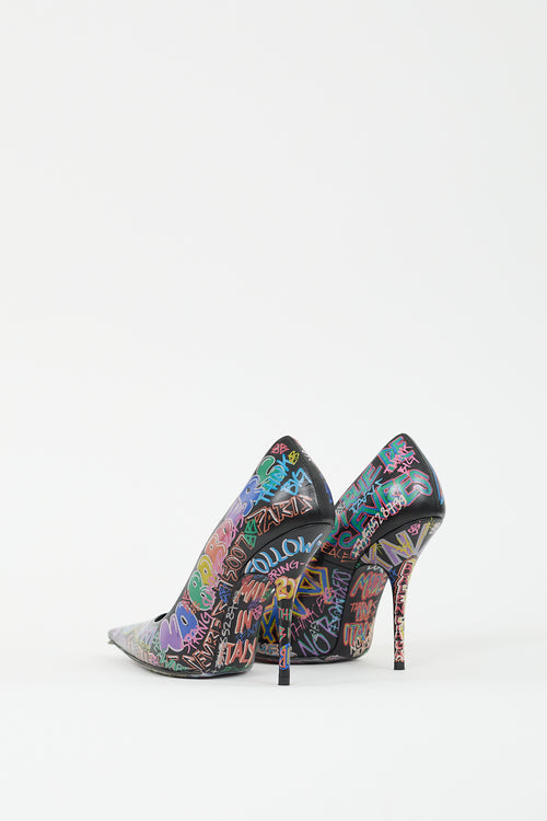 Balenciaga Black & Multicolour Graffiti Pointed Toe Pump