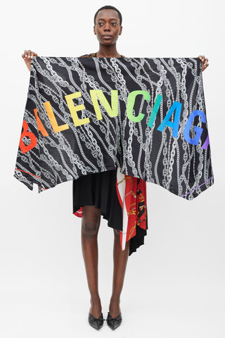 Balenciaga Black & Multicolour Logo Chain Printed Scarf