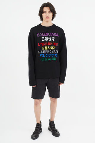 Balenciaga Black & Multicolour Logo Knit Sweater