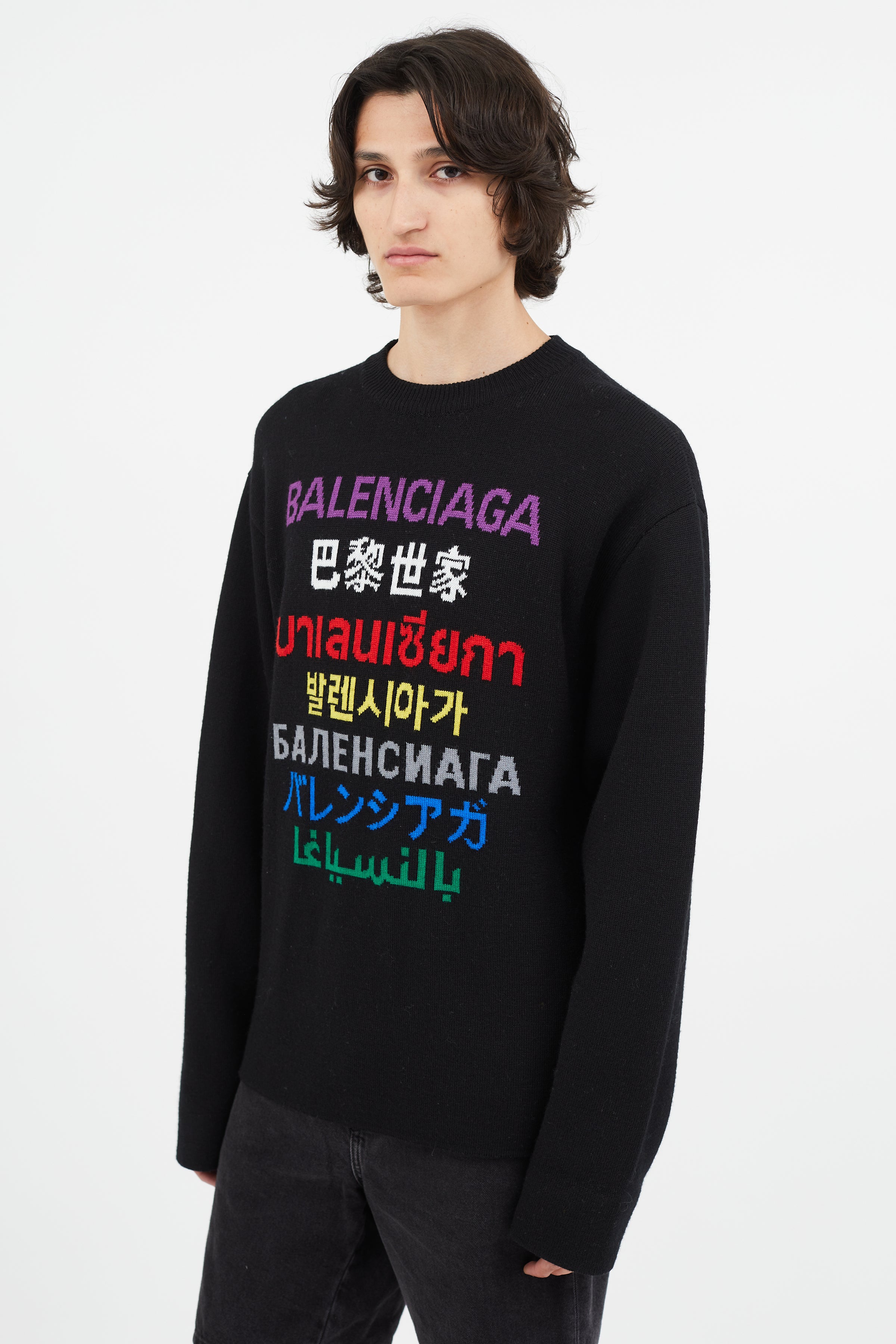 Balenciaga MultiLanguages Logo Sweater  Neiman Marcus