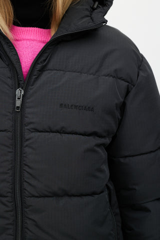 Balenciaga Black Ripstop Hooded Puffer Jacket