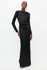 Balenciaga Black Satin Backless Bow Dress