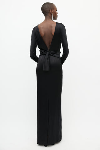 Balenciaga Black Satin Backless Bow Dress