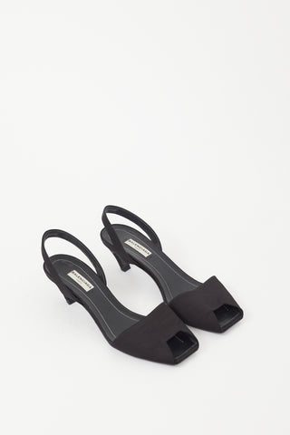 Balenciaga Black Satin Slingback Peep Toe Sandal