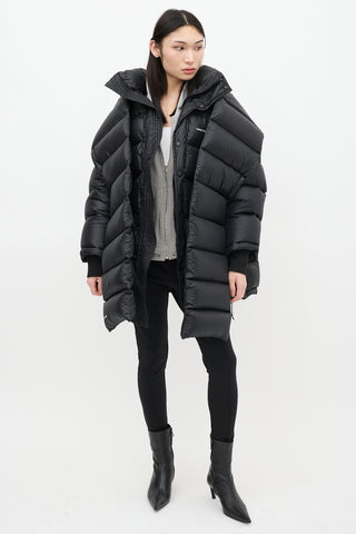 Balenciaga Black Quilted Logo Puffer Coat