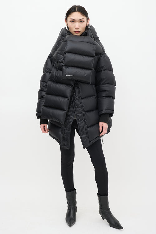 Balenciaga Black Quilted Logo Puffer Coat