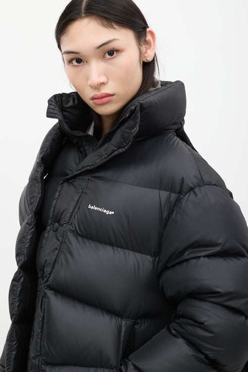 Balenciaga Black Quilted Logo Puffer Coat