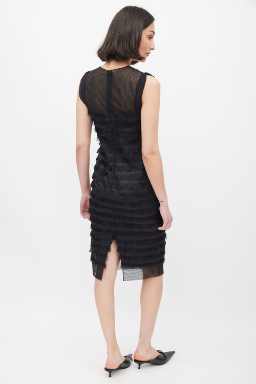 Balenciaga Black Silk Fringe Trim Tiered Dress