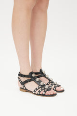 Balenciaga Black & Silver Leather Arena Sandal