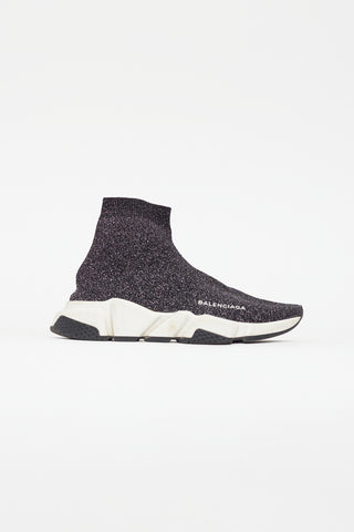 Balenciaga Black & Silver Metallic Knit Speed Sneaker