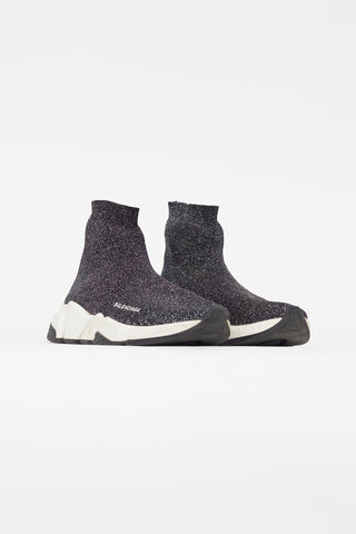Balenciaga Black & Silver Metallic Knit Speed Sneaker