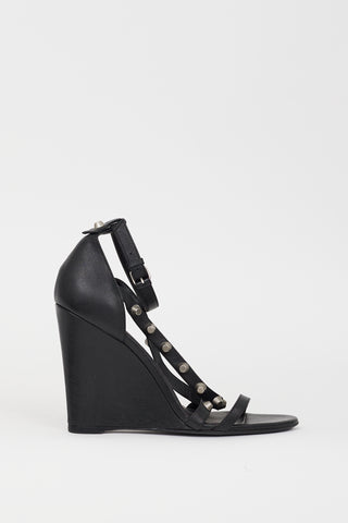 Balenciaga Black & Silver Studded Leather Wedge Heel