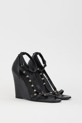 Balenciaga Black & Silver Studded Leather Wedge Heel