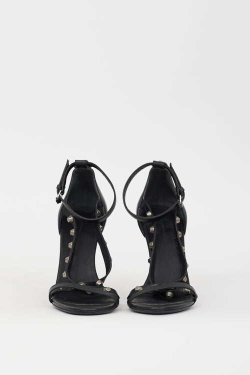 Balenciaga Black & Silver Studded Leather Wedge Heel