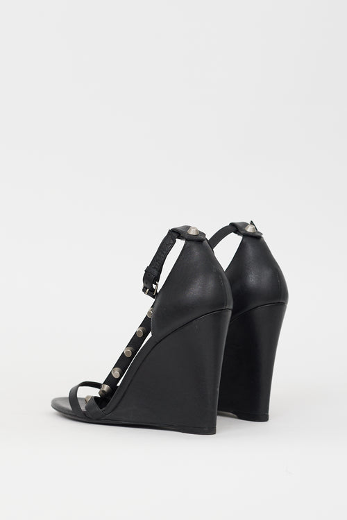 Balenciaga Black & Silver Studded Leather Wedge Heel