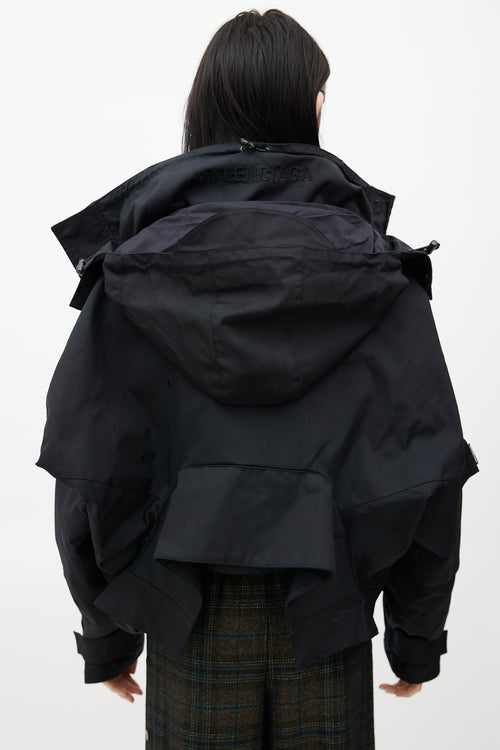 Balenciaga Black Upside Down Technical Hooded Jacket