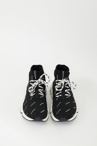 Balenciaga Black & White All Over Logo Speed Sneaker