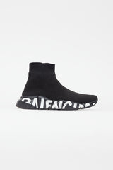 Balenciaga Black & White Knit Logo Speed Sneaker