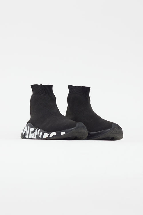 Balenciaga Black & White Knit Logo Speed Sneaker