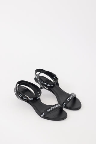 Balenciaga Black & White Leather Logo Sandal