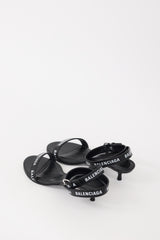 Balenciaga Black & White Leather Logo Sandal